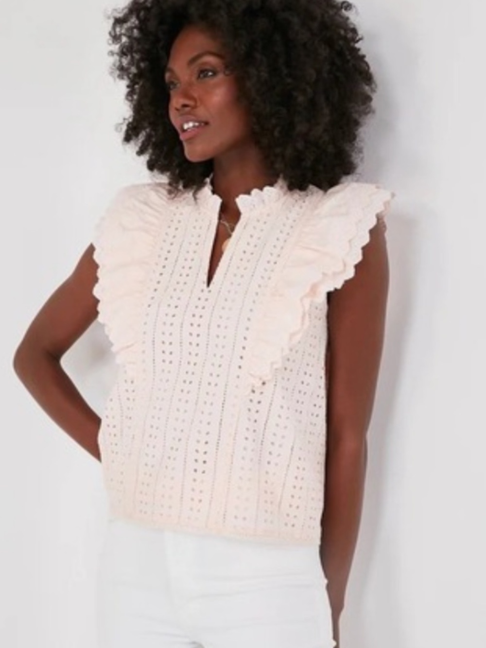 Hyacinth House XS peach eyelet Balliet blouse